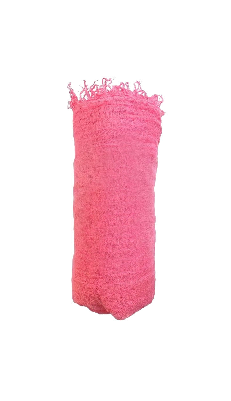 neon pink boho scarf on white background