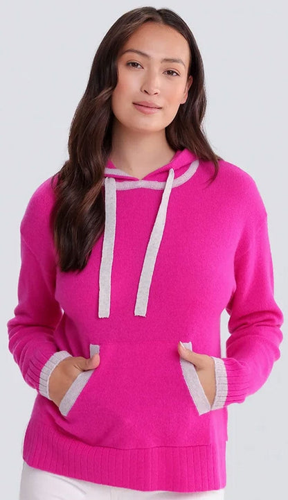 Piper Hoodie 100% Cashmere done in Dragon Fruit and trimmed in Cloud Grey by Alashan Cashmere - Paula & Chlo