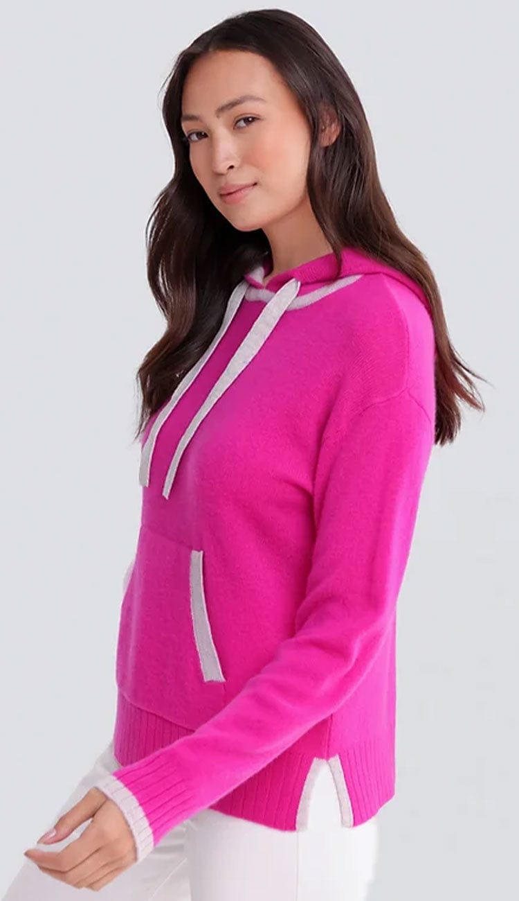 Piper Hoodie 100% Cashmere done in Dragon Fruit and trimmed in Cloud Grey by Alashan Cashmere - Paula & Chlo - side view 
