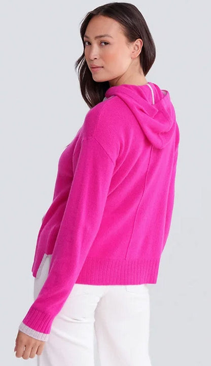 Piper Hoodie 100% Cashmere done in Dragon Fruit and trimmed in Cloud Grey by Alashan Cashmere - Paula & Chlo Back View 