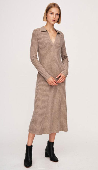 Merino Cashmere Ribbed Polo Dress by White and Warren at Paula & Chlo front view