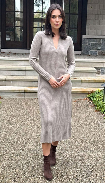 Merino Cashmere Ribbed Polo Dress by White and Warren at Paula & Chlo