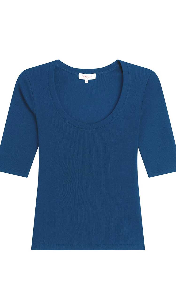 Goldie Rebecca 3/4 Sleeve t-shirt in estate blue | Paula & Chlo front view 
