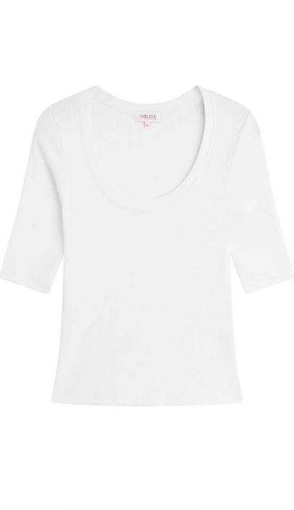 Goldie Rebecca Half Sleeve Tee in White | Paula & Chlo front view