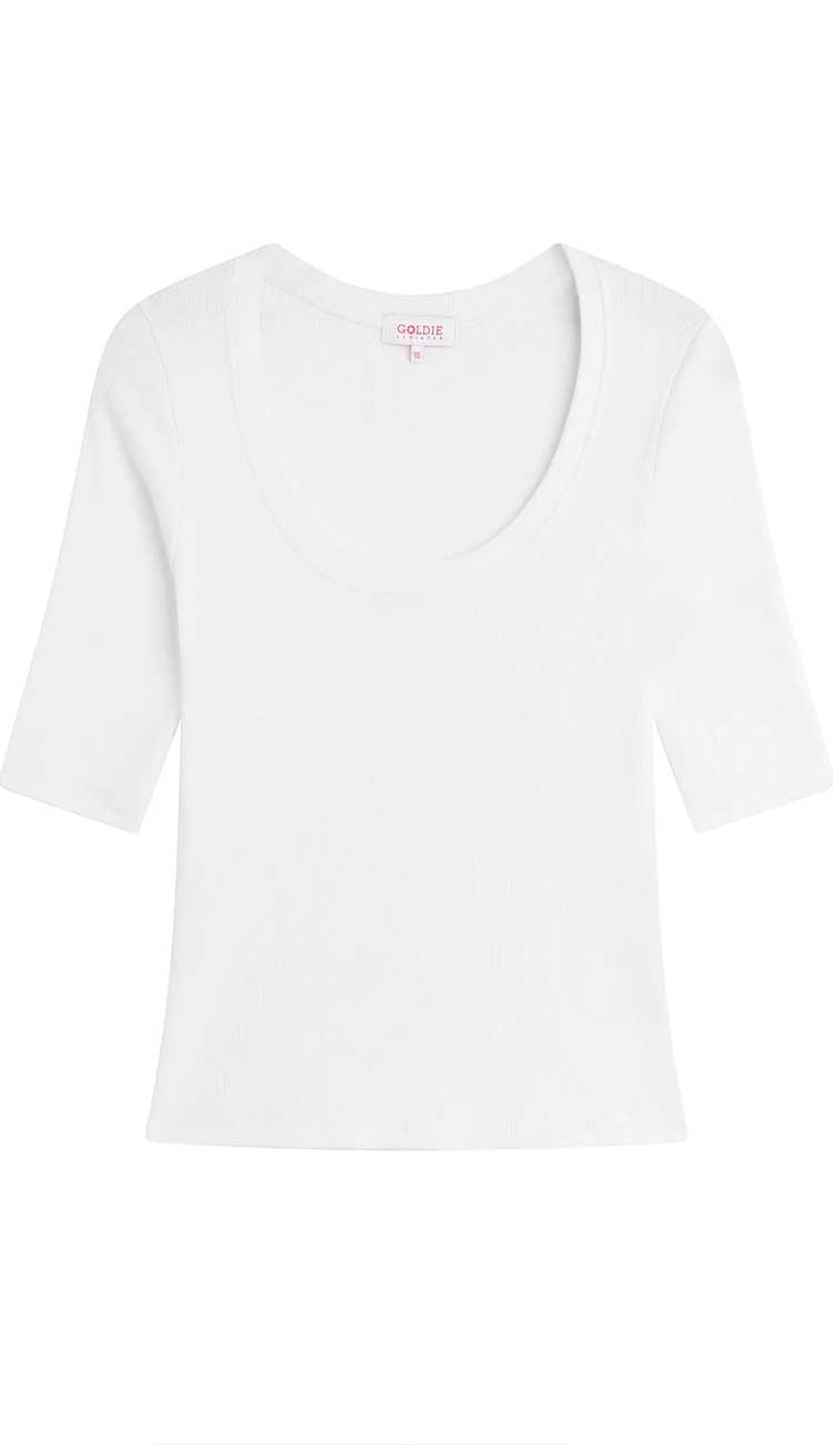 Goldie Rebecca Half Sleeve Tee in White | Paula & Chlo front view