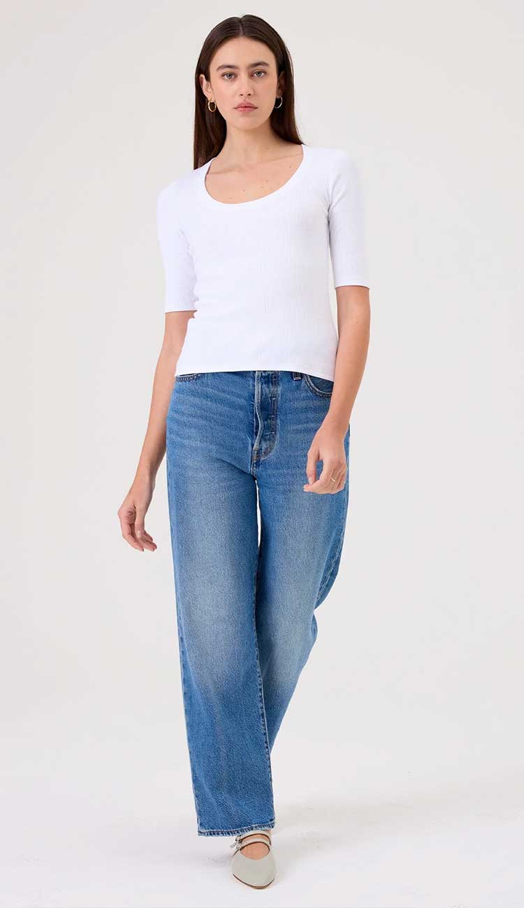 Goldie Rebecca Half Sleeve Tee in White | Paula & Chlo - full view