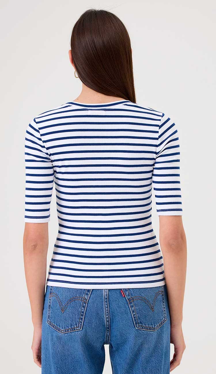 Goldie Rebecca Striped T-shirt in white and estate blue | Paula & Chlo. Back view