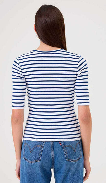 Goldie Rebecca Striped T-shirt in white and estate blue | Paula & Chlo. Back view