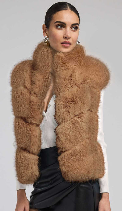 Rosario faux fur vest in Toffee  by Generation Love at Paula and Chlo