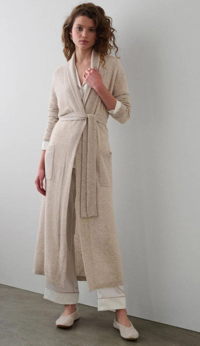 white and warren 100% cashmere robe in sandwhisp heather 