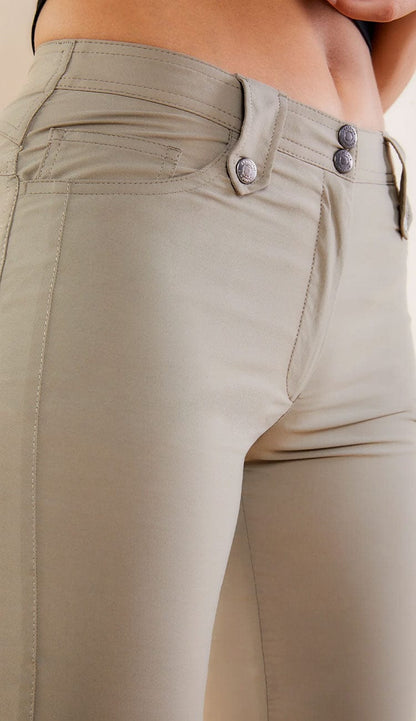 Skyler Travel Pants by Anatomie in Khaki  front detail - Paula & Chlo