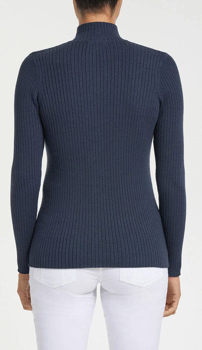 Stacey Ribbed Long Sleeve Sweater in Navy by Anatomie Back View - Paula & Chlo