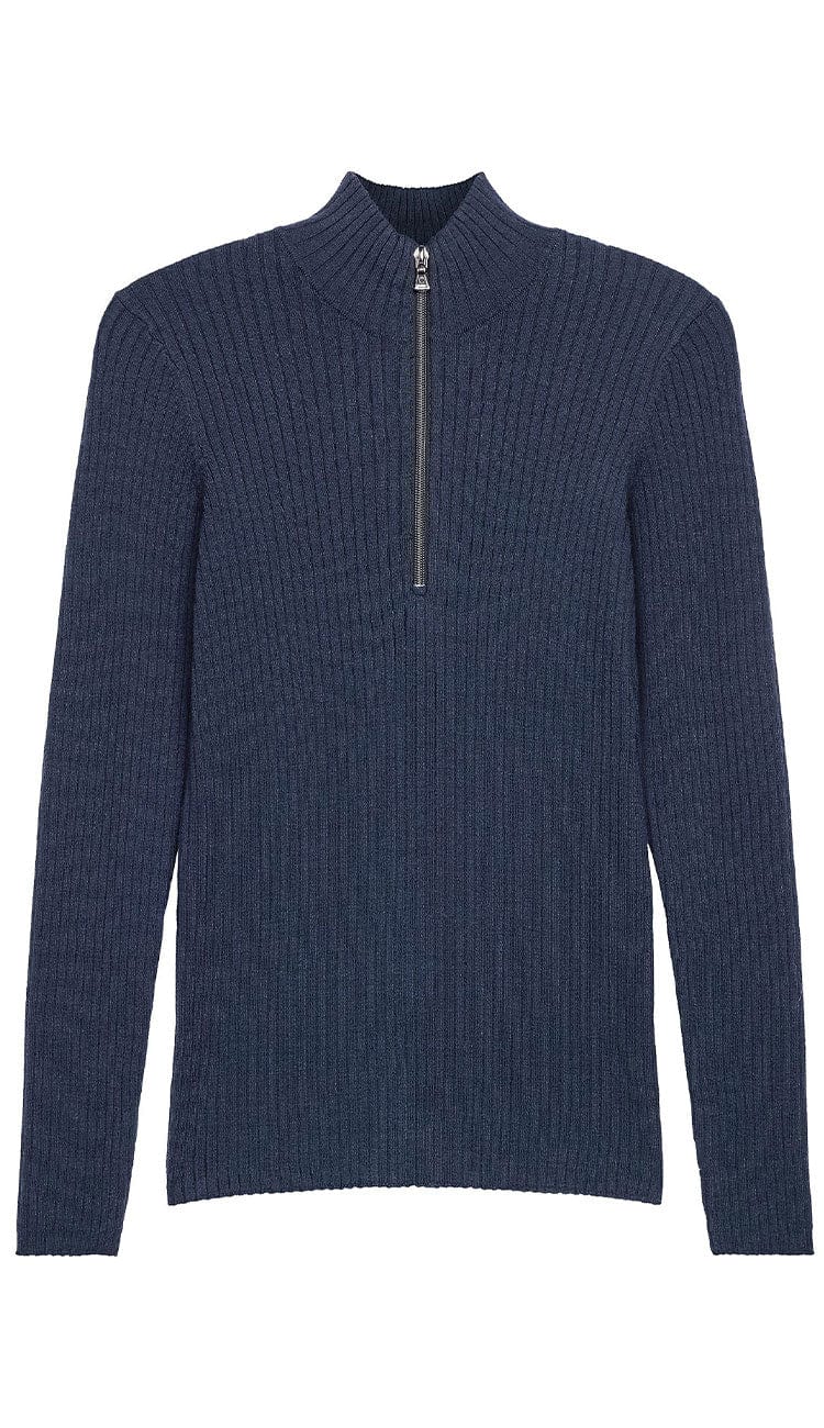 Stacey Ribbed Long Sleeve Sweater in Navy by Anatomie Front View