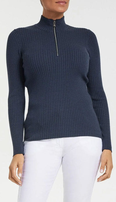 Stacey Ribbed Long Sleeve Sweater in Navy by Anatomie