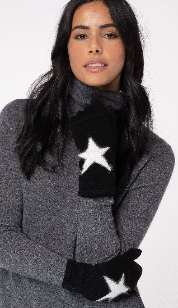 Cashmere with Angora Star Intarsia 3-in-1 Glove by Alashan Cashmere at Paula & Chlo in Black