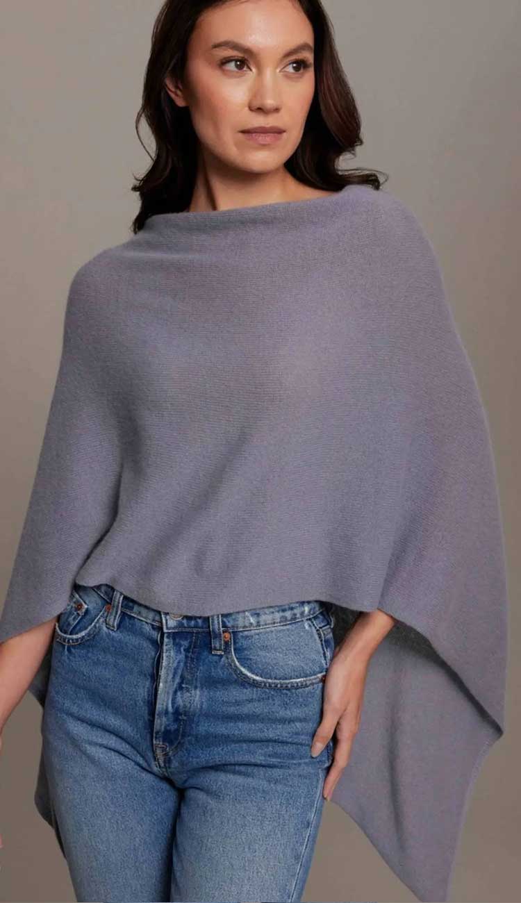 Alashan 100% Cashmere Dress Topper Poncho in Sterling