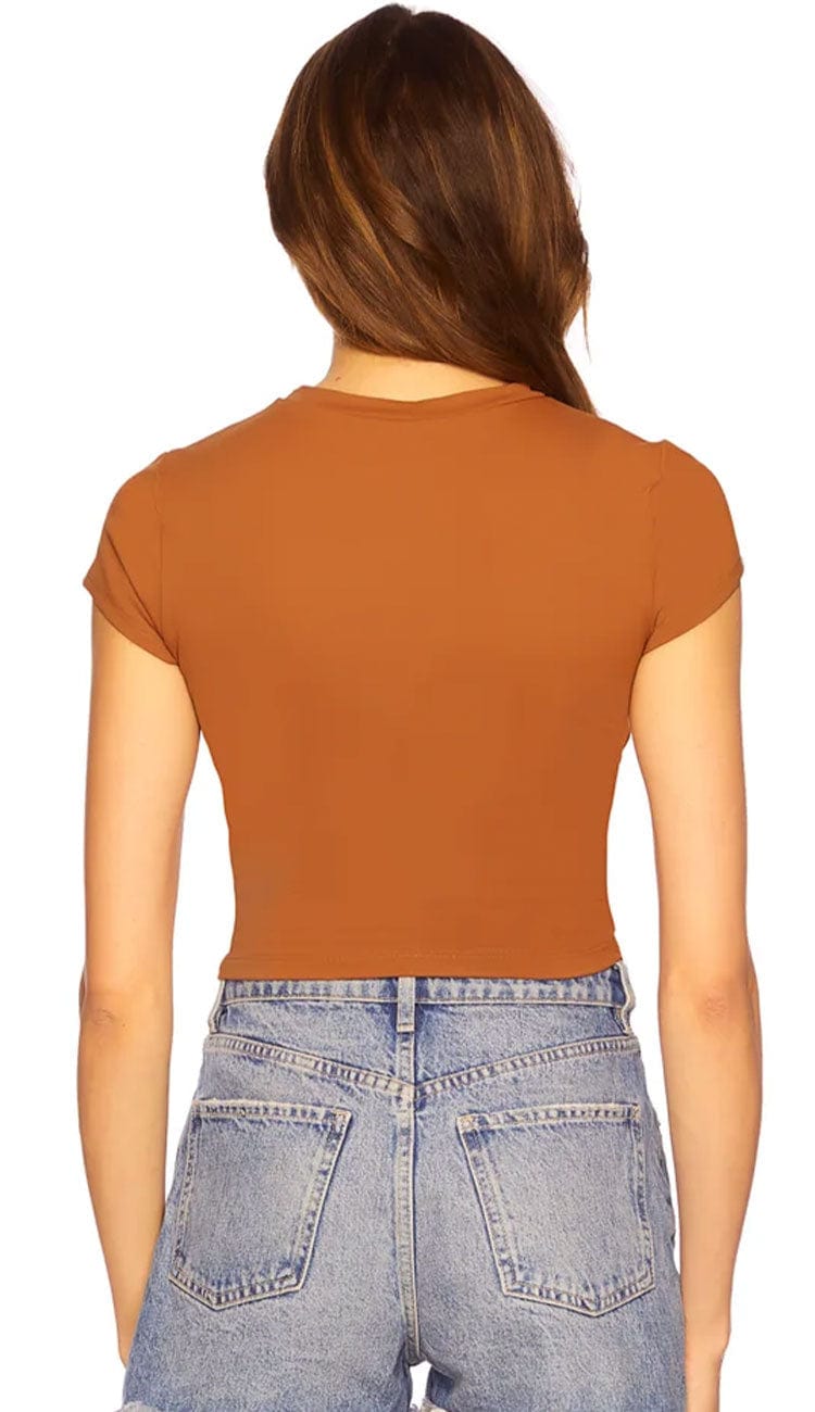 Susana Monaco short sleeve top in caramel back view - Paula & Chlo