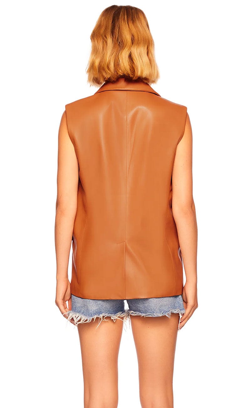  Susana Monaco Faux Leather Collar Vest Caramel - back view - at Paula & Chlo.