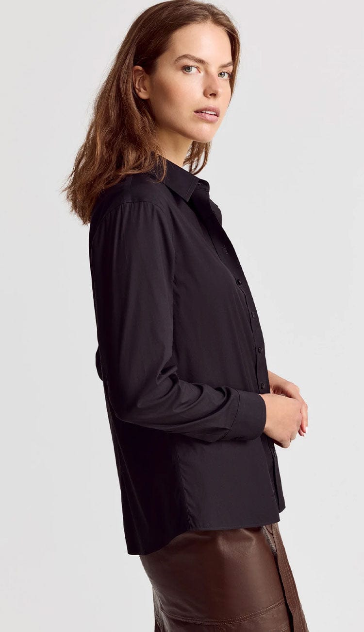 The Shirt - The Boyfriend Shirt in Black - Paula & Chlo side view