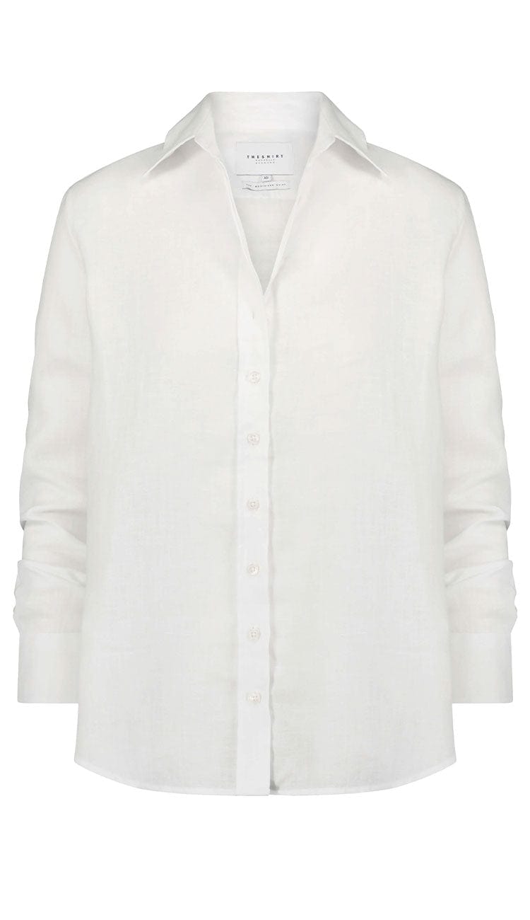 The Boyfriend Shirt White by The Shirt by Rochelle Behrens - Paula & Chlo - front detail