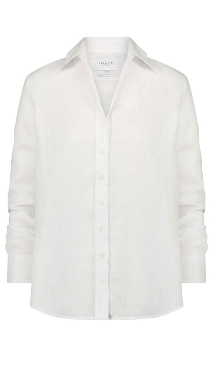 The Boyfriend Shirt White by The Shirt by Rochelle Behrens - Paula & Chlo - front detail