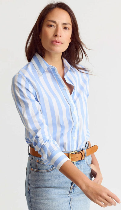 The Boyfriend Shirt Wide Sky Blue and White Stripe by THE SHIRT - at Paula & Chlo