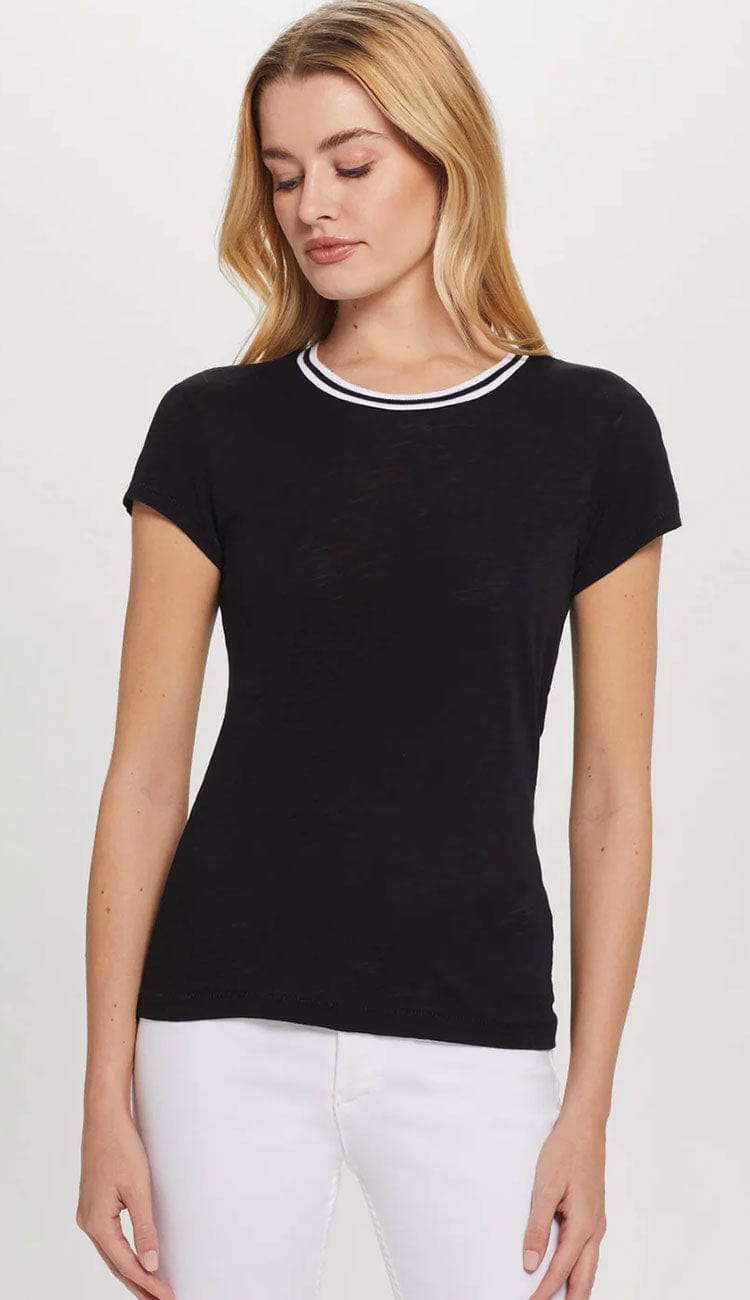 Goldie Tipped Ringer Tee in black front view -Paula & Chlo