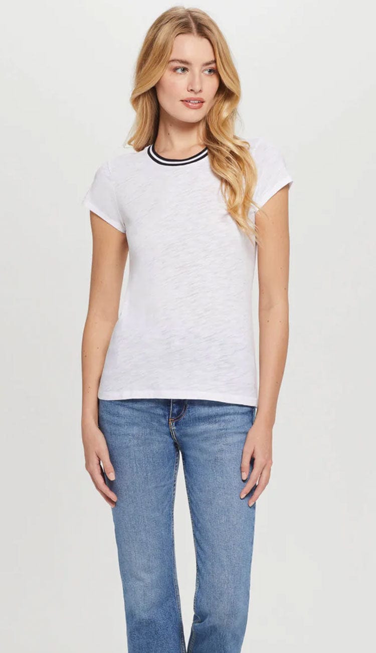 Goldie Tipped Ringer Tee in white front view long -Paula & Chlo