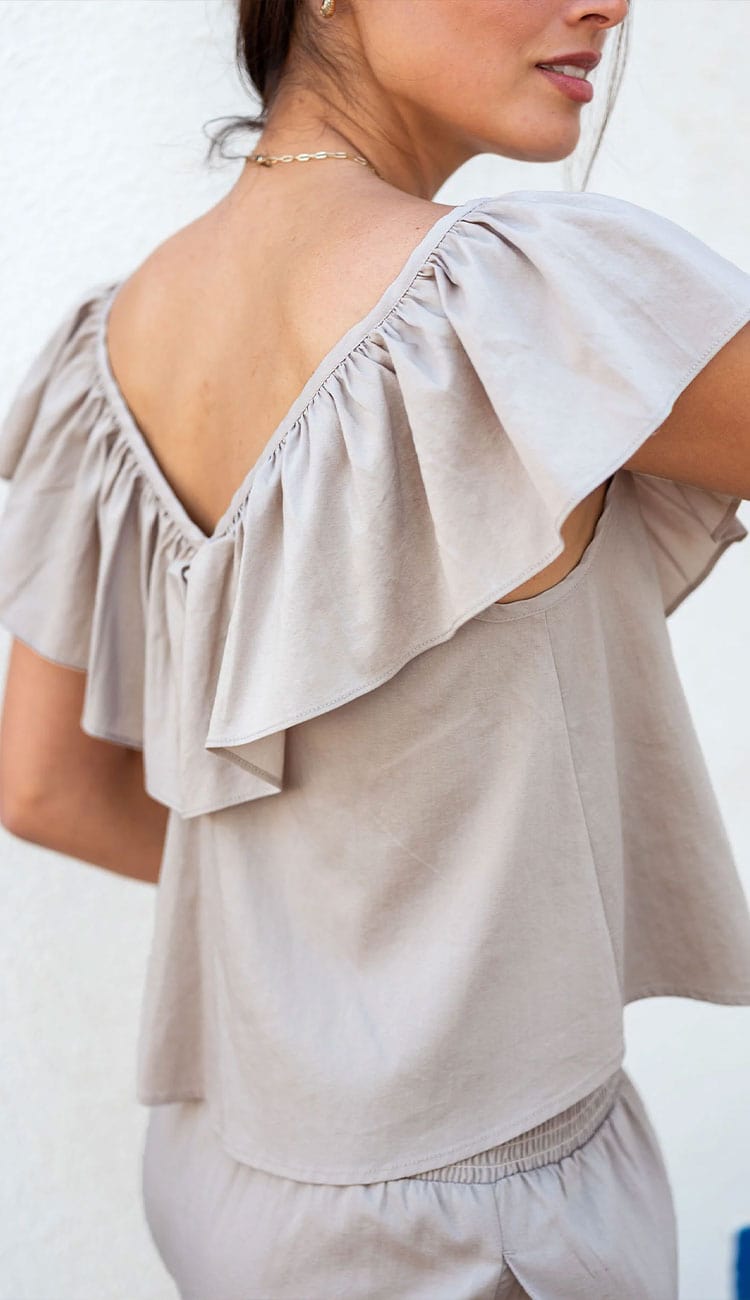 Veranda Ruffle Top in Latte by Mersea from Paula & Chlo - back view
