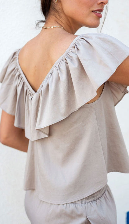 Veranda Ruffle Top in Latte by Mersea from Paula & Chlo - back view
