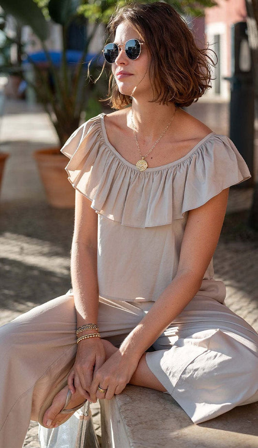 Veranda Ruffle Top in Latte by Mersea from Paula & Chlo