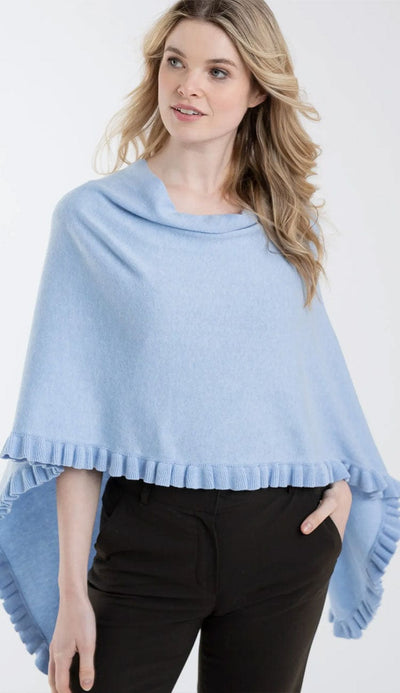 Alashan Cashmere Cotton Cashmere Dress Topper with Mini Ruffle Trim in Weekend Blue | Paula & Chlo