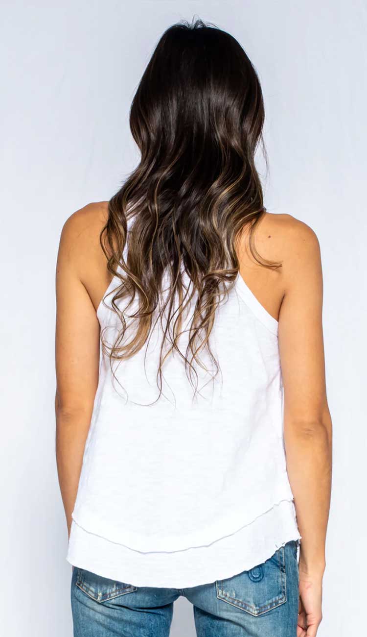 Wilt lace front tak with mock hem in white -back - Paula & Chlo