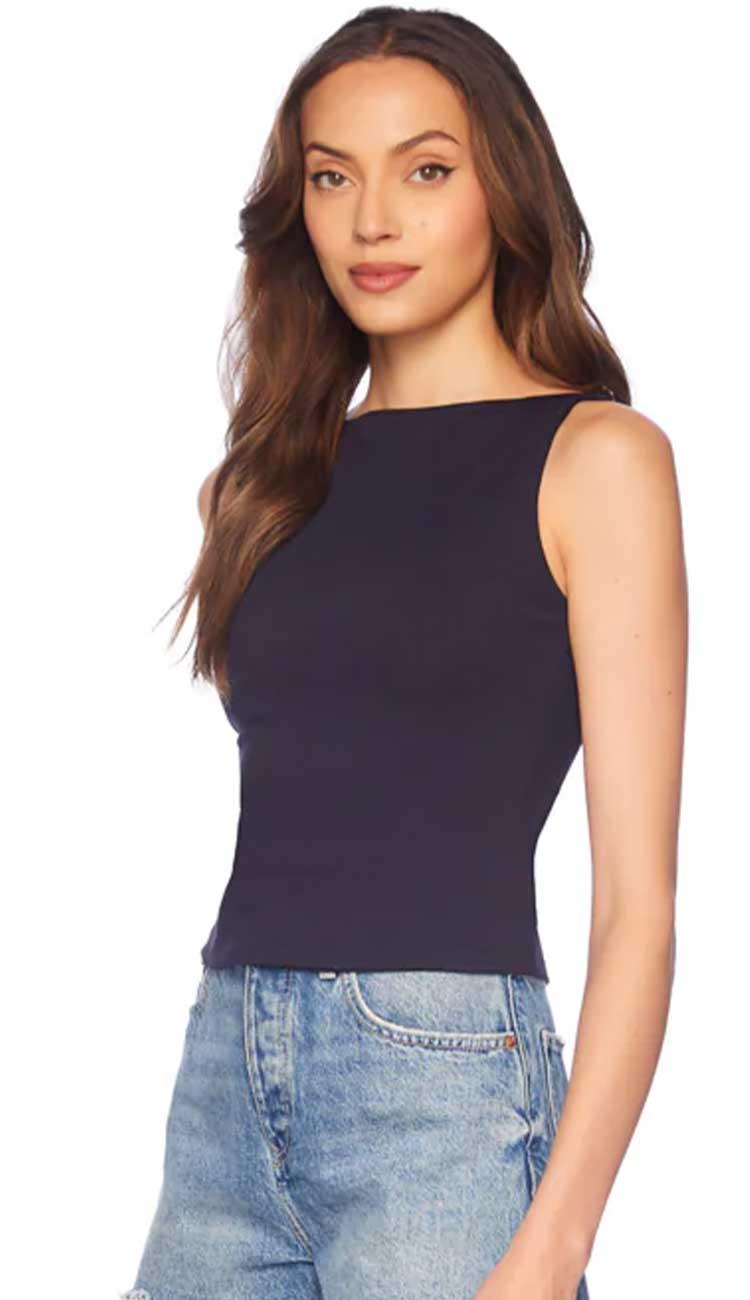 Wide Neck Sleeveless Top Navy side view - paula and chlo