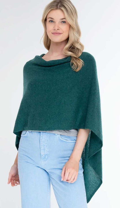 Alashan cashmere topper poncho in wildwood, lightweight one-size wrap with draped silhouette.