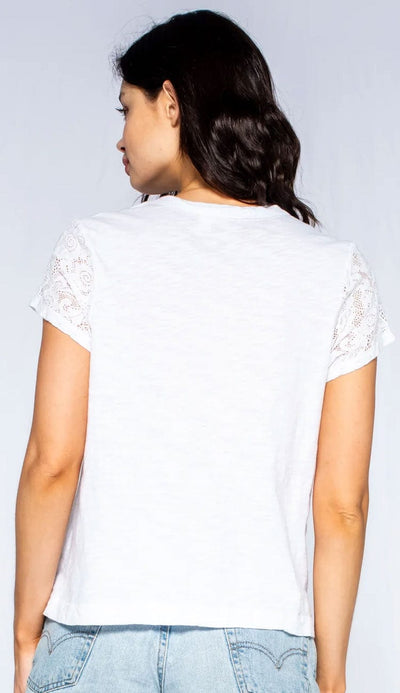 Wilt shrunken crew tee with lace sleeves in white  back view - Paula and Chlo