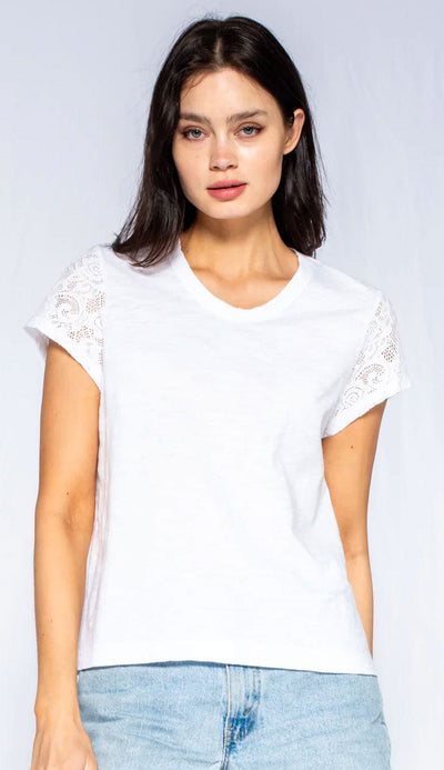 Wilt shrunken crew tee with lace sleeves in white - Paula and Chlo