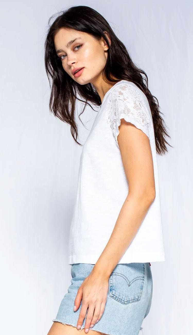 Wilt shrunken crew tee with lace sleeves in white - side view - Paula and Chlo