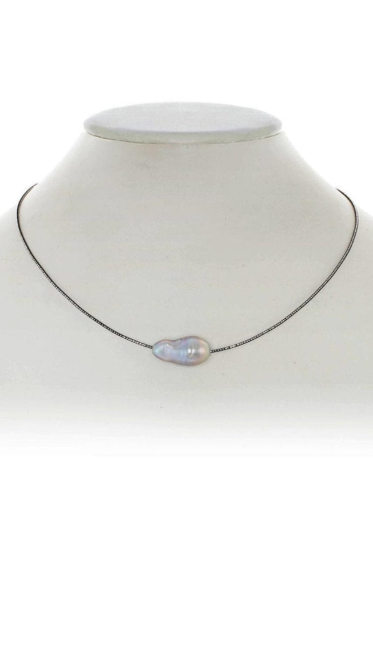 Baroque Pearl Choker Necklace - Grey 