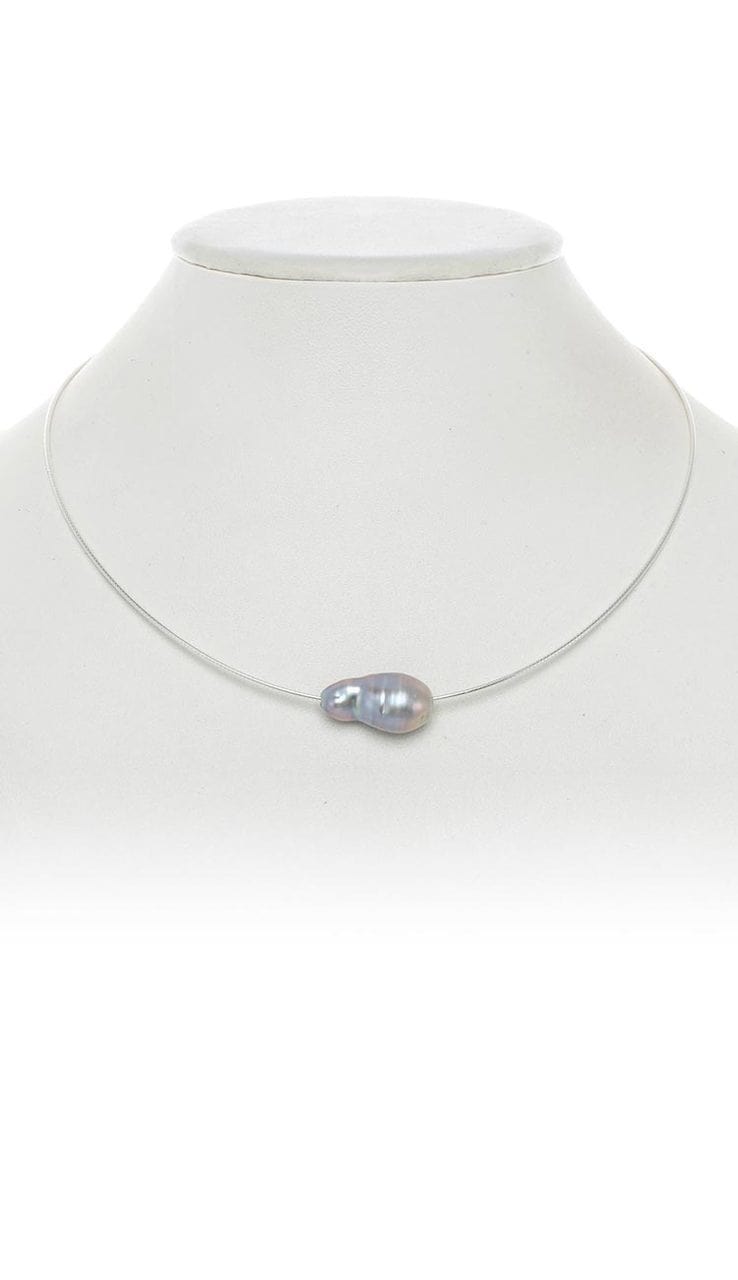 Baroque Pearl Choker Necklace - Grey on Silver