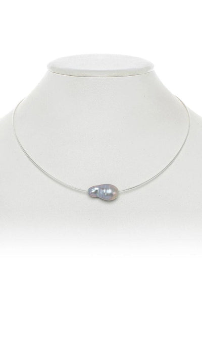 Baroque Pearl Choker Necklace - Grey on Silver
