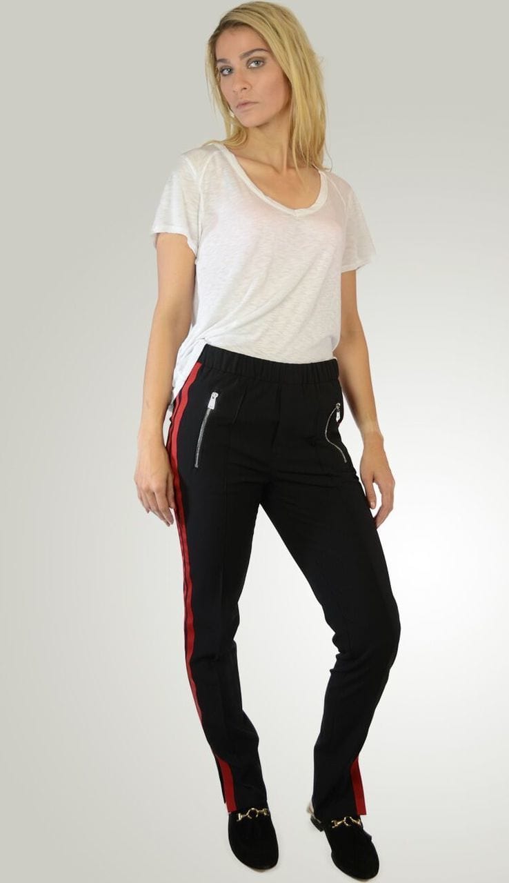 OUI Athleisure Pant - Black with Red Stripe