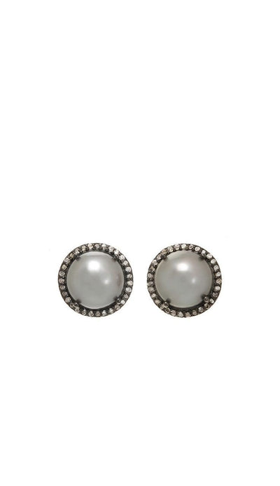Grey Pearl & Diamond Stud Earrings