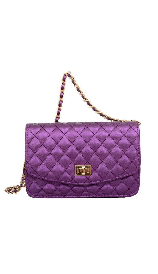 Amanda Quilted Crossbody Bag Metallic Purple
