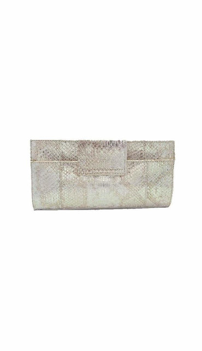 Carlos Falci Gold Metallic Snake & Diamond Clutch