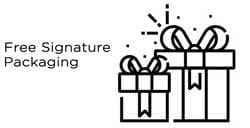 An illustration of a gift box with a signature packaging label above it, indicating that it is for free signature packaging.