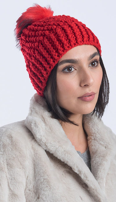 Crochet Hat with Faux Fur Pom Pom