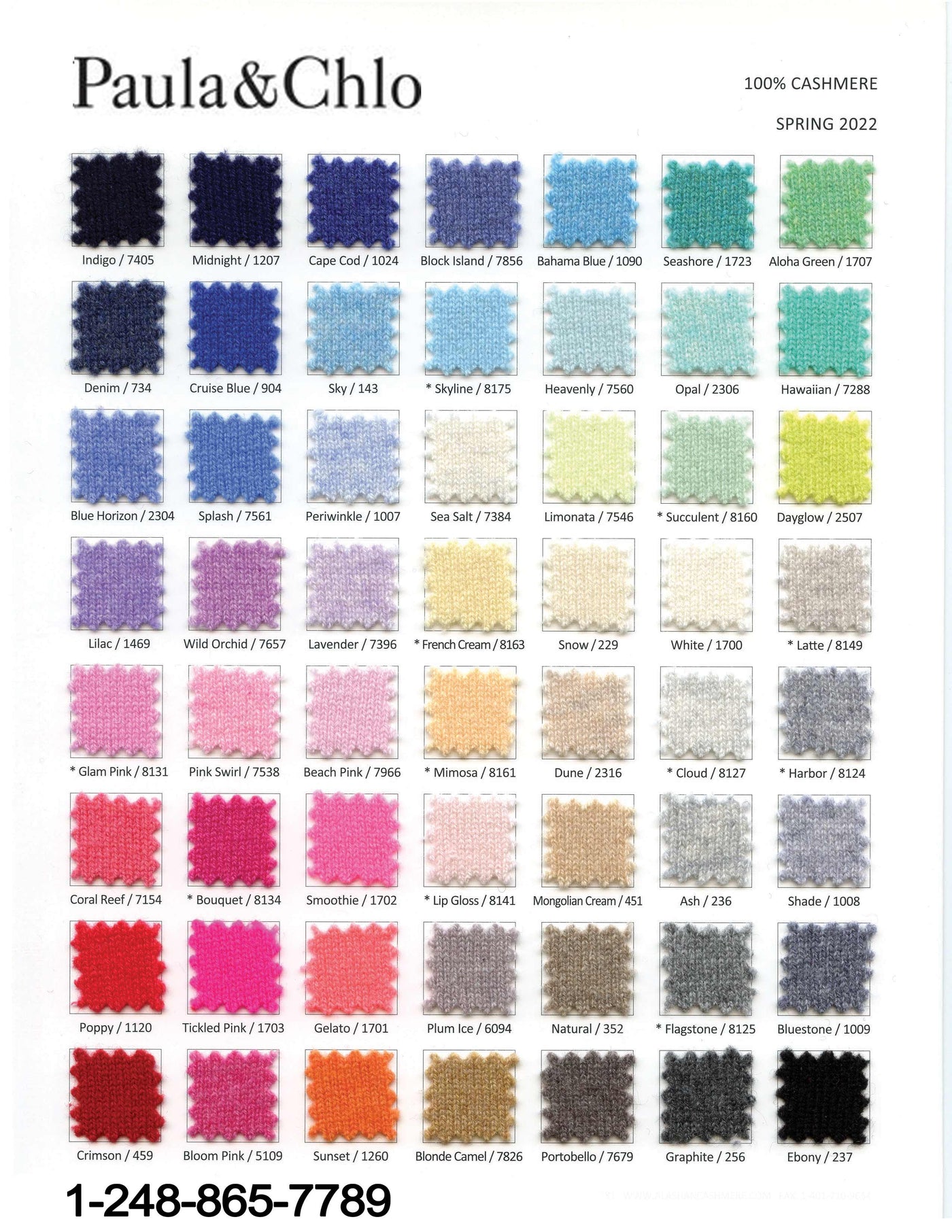 CASHMERE COLOR CARD - PAULA AND CHLO