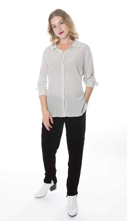 stripe gold hawk shirt and black pants