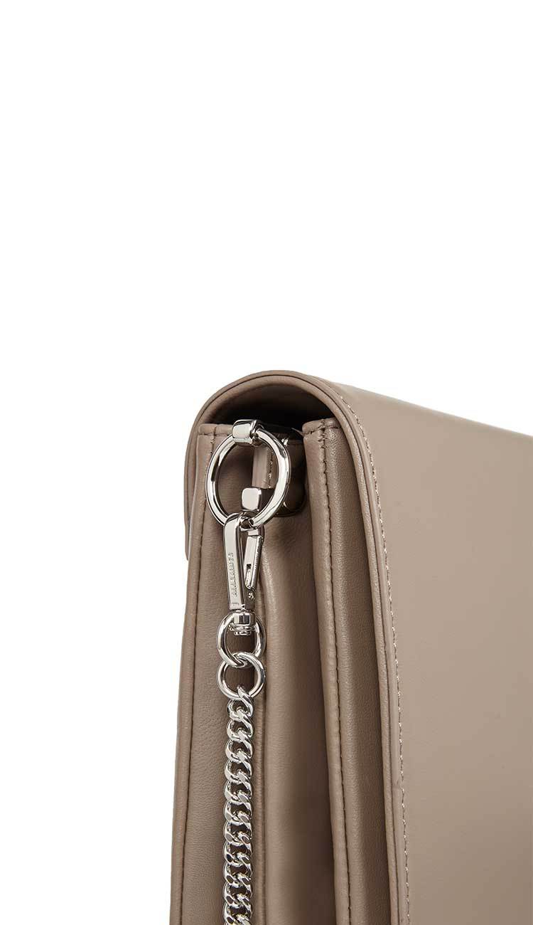 zep leather box bag in almond by ALLSAINTS side view with chain 2